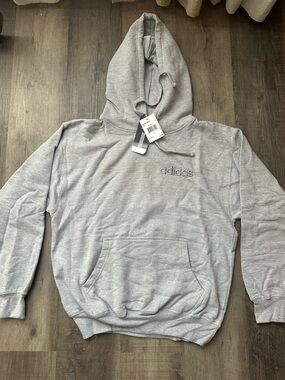 adidas Light Gray Men’s Pullover Hoodie with Embroidered Logo